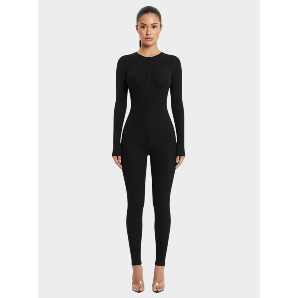 Naked Wardrobe Black Long Sleeve Fitted Jumpsuit Size SM